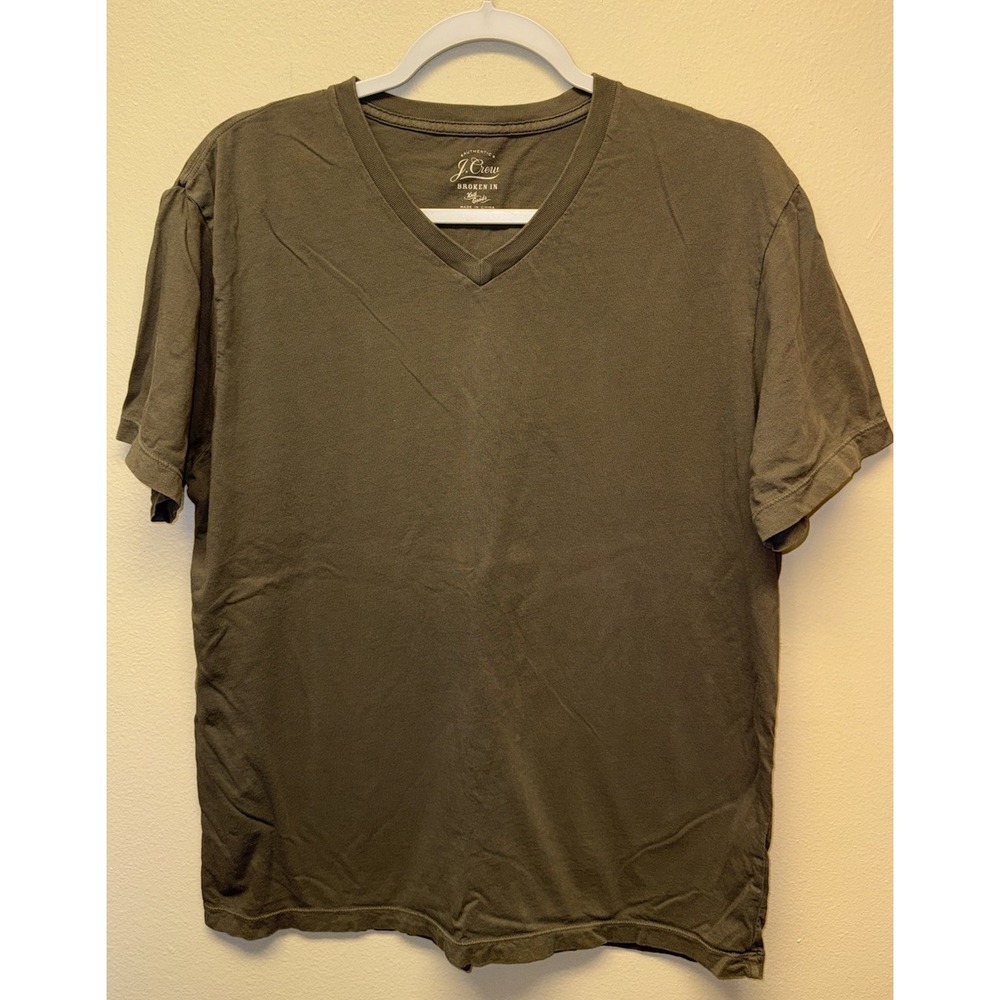 J.CREW Men's V Neck T Shirt Size Large Broken In Green Short Sleeve Cotton